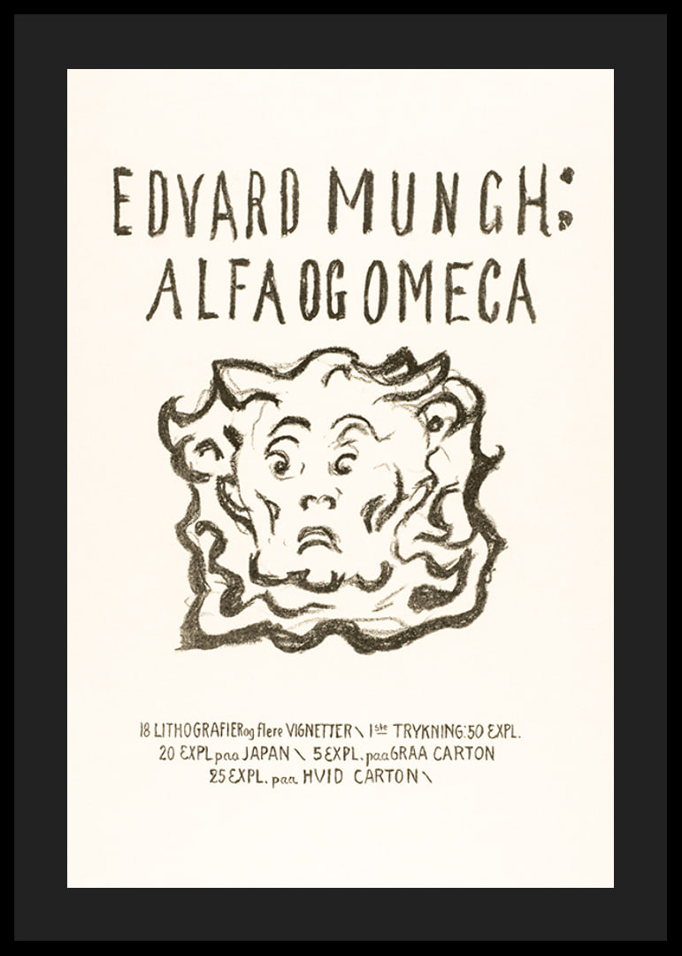 Writing and cartoon face in black on light background by Edvard Munch-12