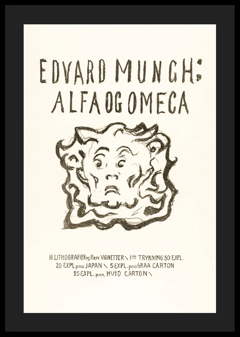 Skrift och tecknad ansikte i svart på ljus bakgrund av Edvard Munch-12
