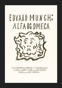 Writing and cartoon face in black on light background by Edvard Munch-5