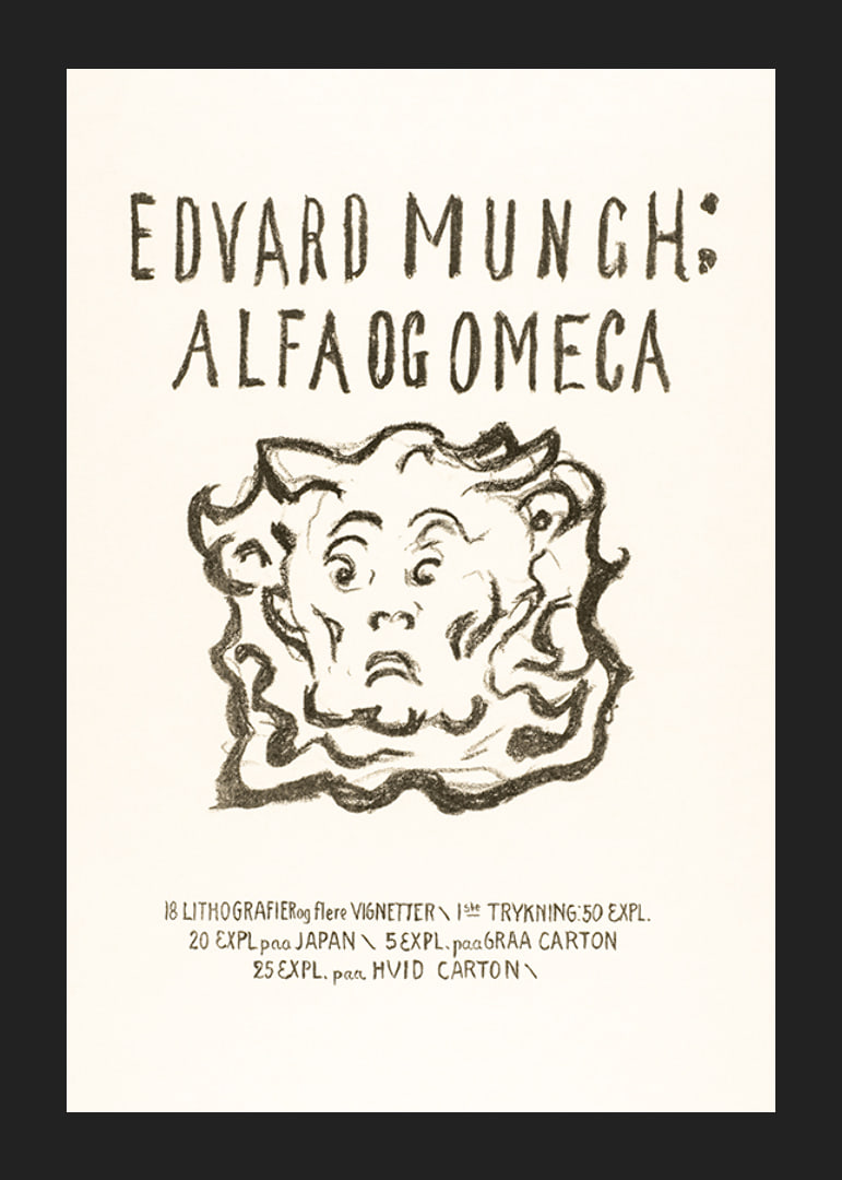 Writing and cartoon face in black on light background by Edvard Munch-12