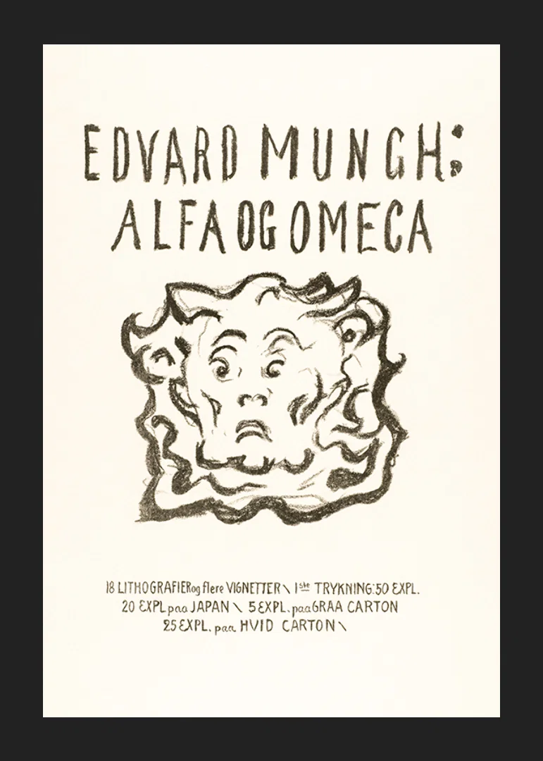 Skrift och tecknad ansikte i svart på ljus bakgrund av Edvard Munch-12