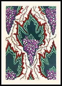 Stylized purple bunches of grapes with green leaves, E. A. Seguy-0