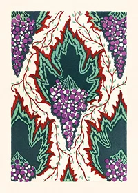 Stylized purple bunches of grapes with green leaves, E. A. Seguy-1