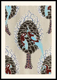 Stylized birds in blue and brown on patterned background by E. A. Seguy-0