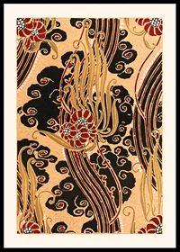 Art Deco-inspired floral pattern in black, red and gold by E.A. Seguy-0