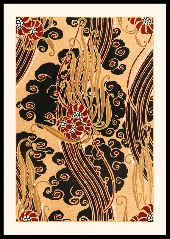 Art Deco-inspired floral pattern in black, red and gold by E.A. Seguy-12