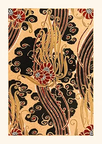 Art Deco-inspired floral pattern in black, red and gold by E.A. Seguy-1