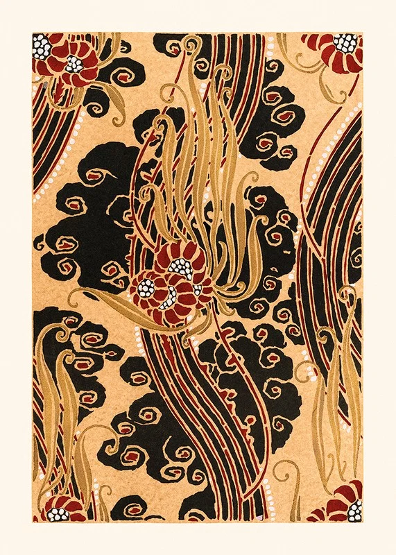 Art Deco-inspired floral pattern in black, red and gold by E.A. Seguy-12