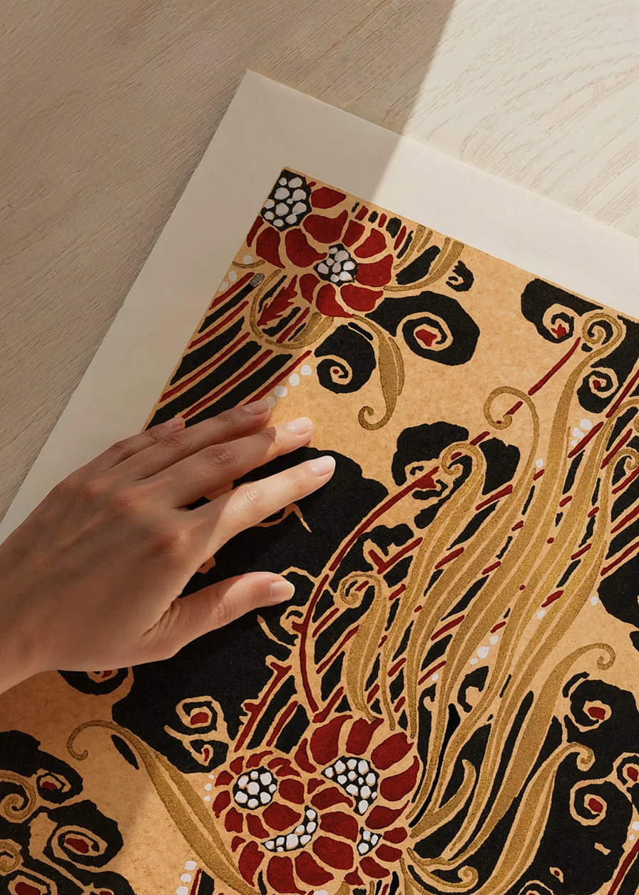 Art Deco-inspired floral pattern in black, red and gold by E.A. Seguy-12