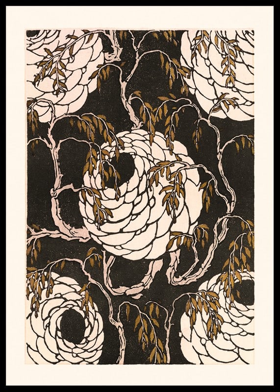 Art Nouveau pattern with spiral flowers and branches in black, white and brown by E. A. Seguy-12