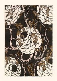 Art Nouveau pattern with spiral flowers and branches in black, white and brown by E. A. Seguy-1