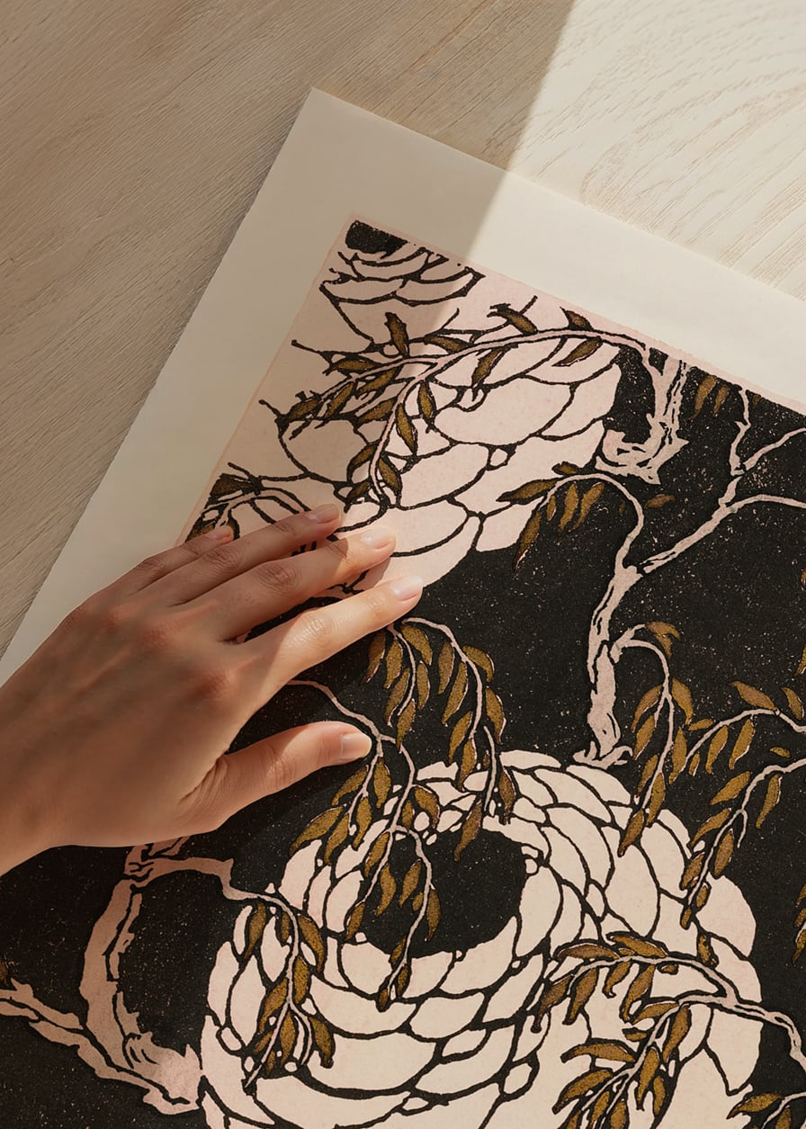 Art Nouveau pattern with spiral flowers and branches in black, white and brown by E. A. Seguy-12