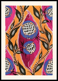 Decorative art deco motif with blue flowers and black leaves-0