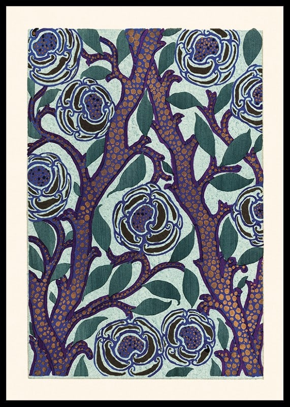 Art Nouveau-inspired floral pattern in blue and purple by E. A. Seguy-12
