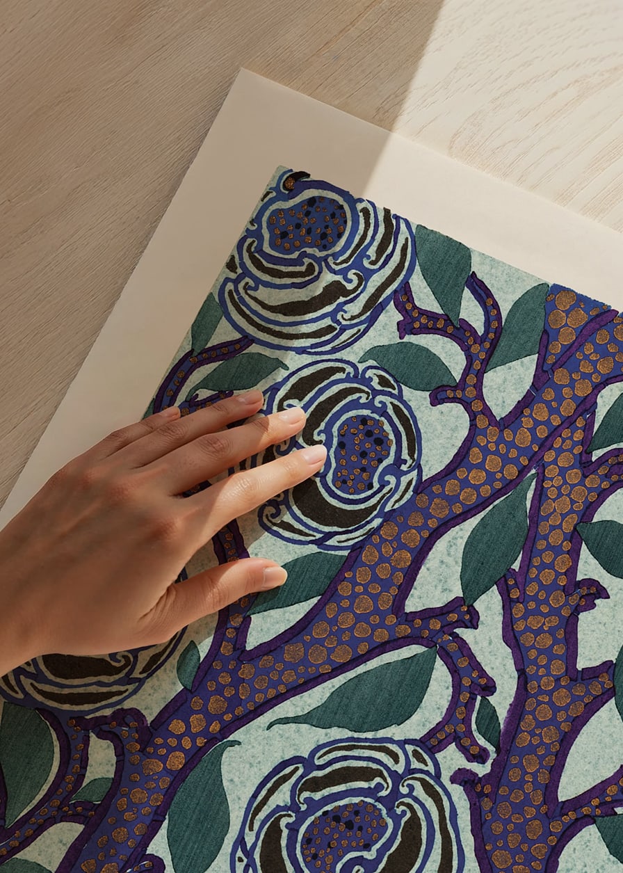 Art Nouveau-inspired floral pattern in blue and purple by E. A. Seguy-12