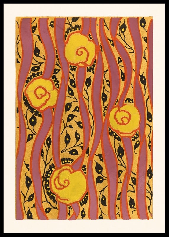 Art Deco pattern with yellow flowers and purple waves by E. A. Seguy-12