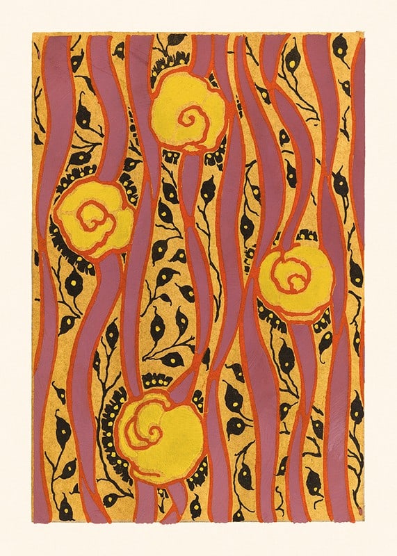 Art Deco pattern with yellow flowers and purple waves by E. A. Seguy-12
