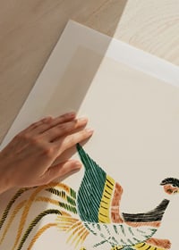 Taguchi Tomoki iliustruotas žalias, geltonas ir oranžinis kranas-9