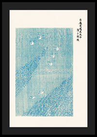 Von japanischen Holzschnitten inspirierte Illustration von weißen Vögeln auf blauem Feld-4