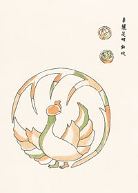 Illustrated rooster in Japanese style with green and orange tones-7