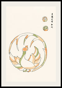 Illustrated rooster in Japanese style with green and orange tones-2