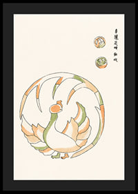 Illustrated rooster in Japanese style with green and orange tones-4
