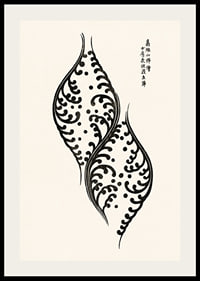 Black and white leaf shapes with ornate patterns, Japanese style-2