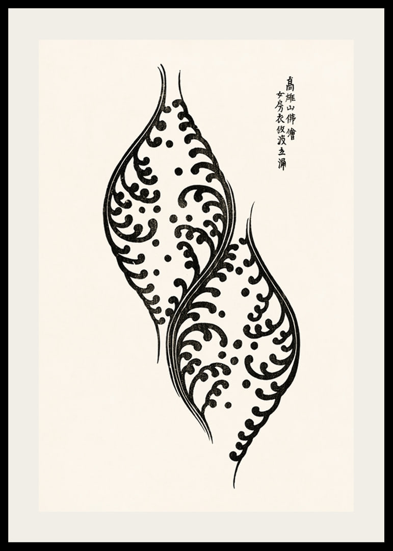 Black and white leaf shapes with ornate patterns, Japanese style-12