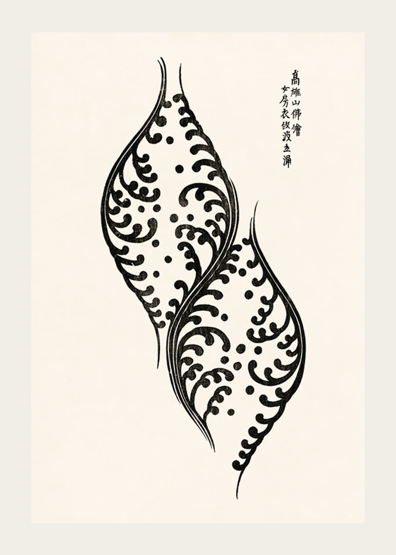 Fekete-fehér levélformák díszes mintákkal, japán stílusban-12