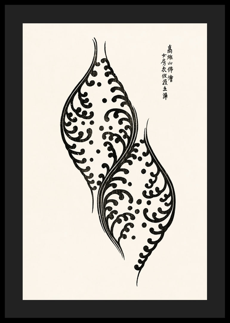 Black and white leaf shapes with ornate patterns, Japanese style-12