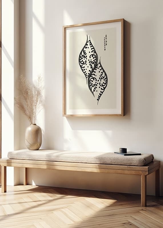 Black and white leaf shapes with ornate patterns, Japanese style-12