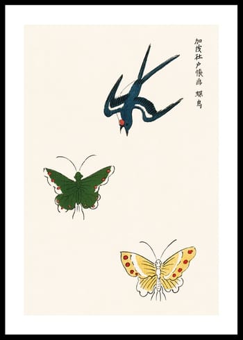 Poster Swallow And Butterflies By Taguchi Tomoki