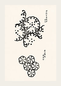 Abstract black patterns in Japanese woodcut style on light background-3