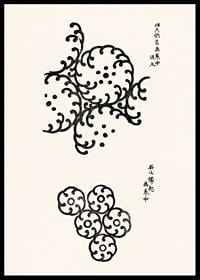 Abstract black patterns in Japanese woodcut style on light background-6