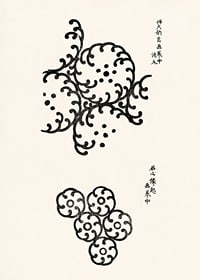 Abstract black patterns in Japanese woodcut style on light background-7