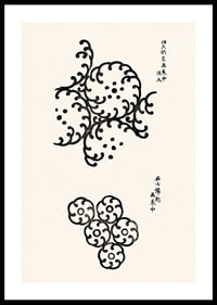 Abstract black patterns in Japanese woodcut style on light background-0