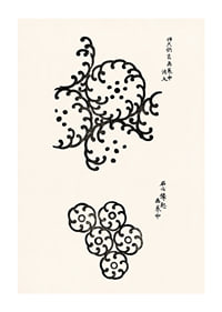 Abstract black patterns in Japanese woodcut style on light background-1
