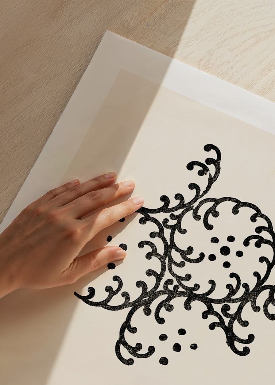 Abstract black patterns in Japanese woodcut style on light background-12