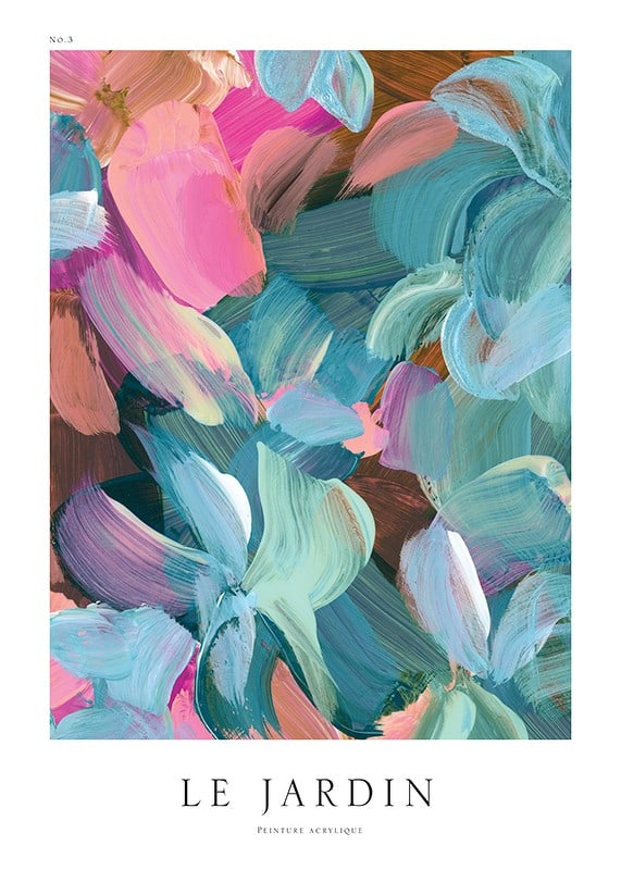 Abstract brush strokes in pink, blue and green on white background-12