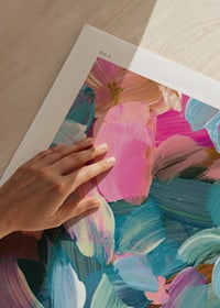Abstract brush strokes in pink, blue and green on white background-3