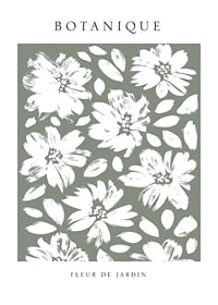 Illustrated white flowers and leaves on a dull green background-1