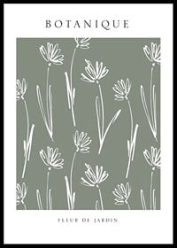 Illustrated white flowers on a muted gray-green background-0