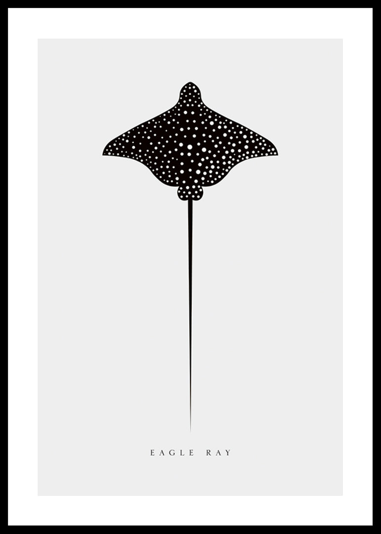 Graphic illustration of black spotted eagle ray on light gray background-12