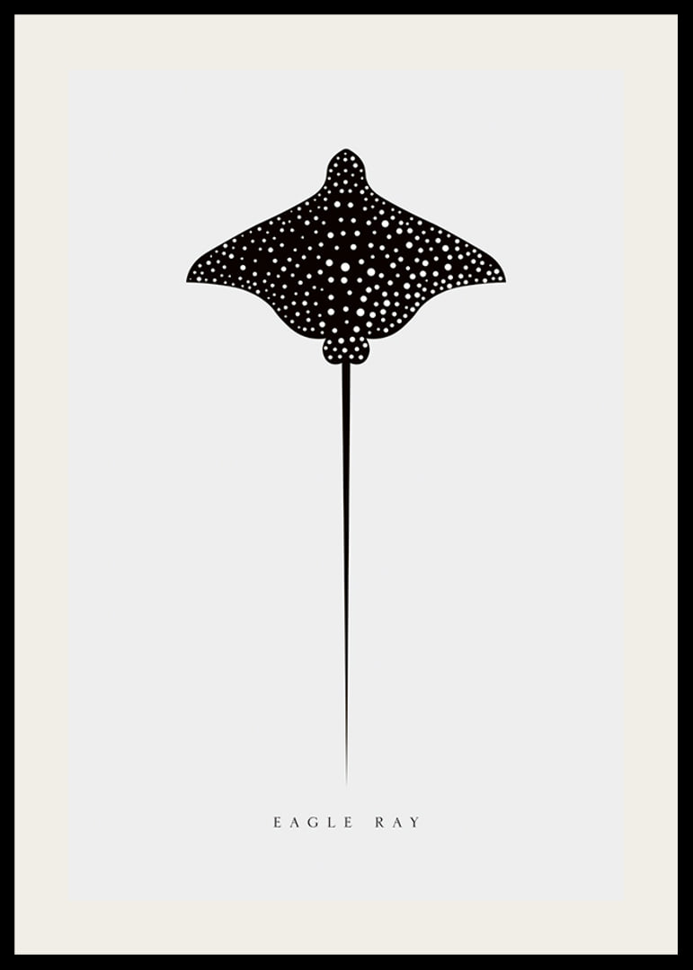 Graphic illustration of black spotted eagle ray on light gray background-12