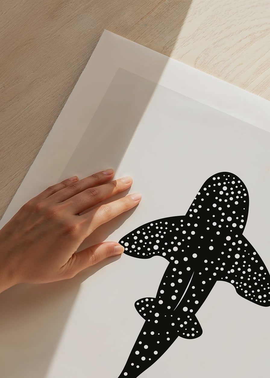 Graphic illustration of zebra shark in black with white dots-12