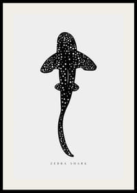 Grafisk illustrasjon av sebrahai i svart med hvite prikker-2