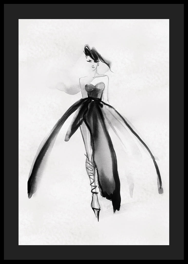 Hosszú fekete ruhás nő akvarell illusztrációja-12