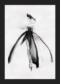 Hosszú fekete ruhás nő akvarell illusztrációja-5