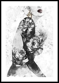 Watercolor Woman With Flowers-0