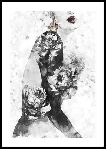 Poster Watercolor Woman With Flowers